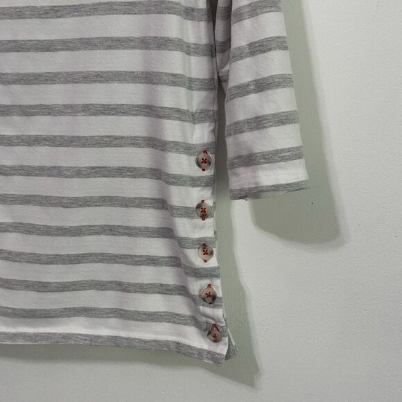 Maeve Anthropologie Gray Striped Shirt S Button Hem 3/4 Sleeve Pullover Casual - Picture 2 of 10